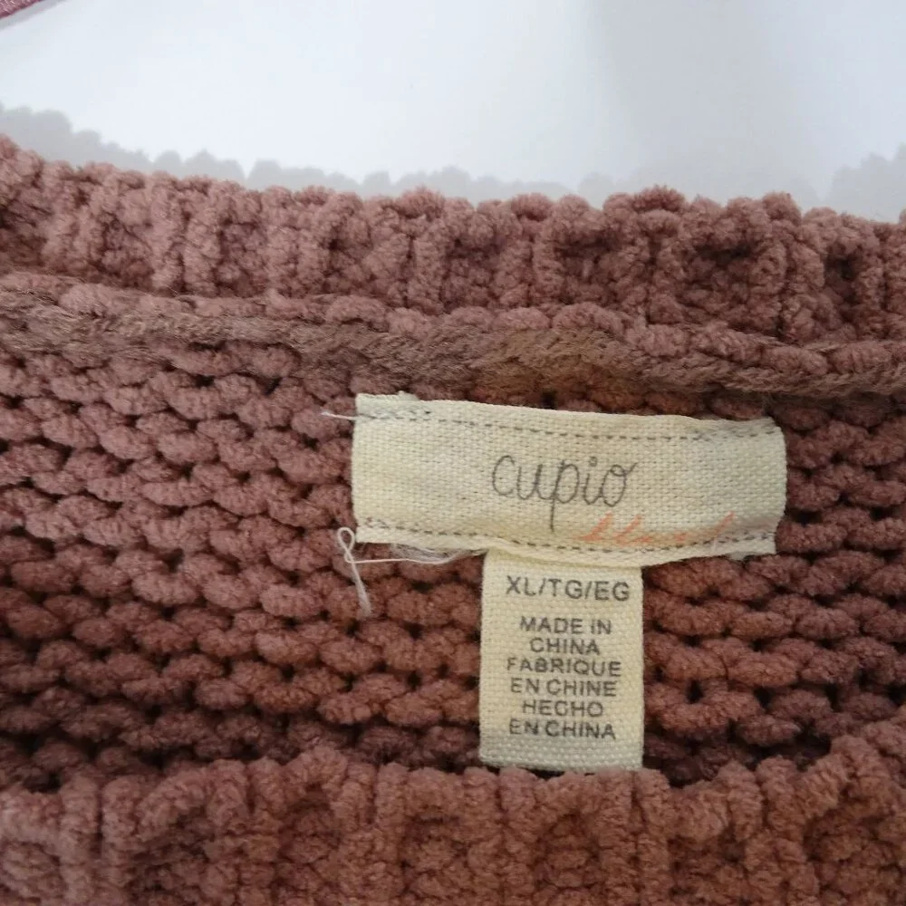 Cupio Mauve Pink Knit Sweater Womens Size XL Balloon Sleeve Open Knit Detail